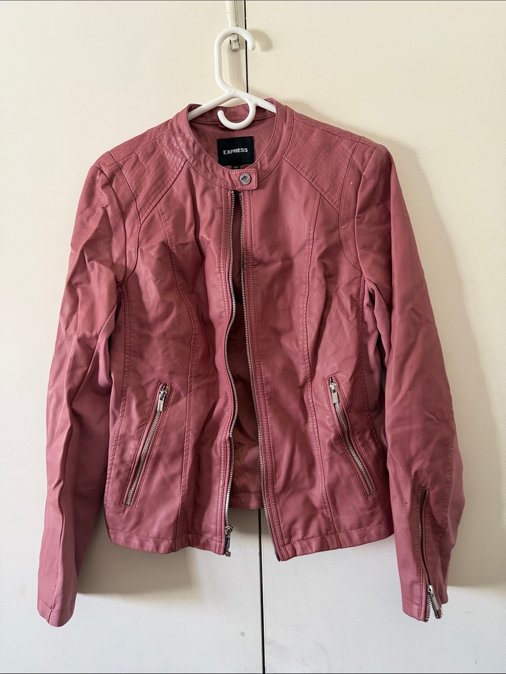 Express Dusty Rose Faux Leather Moto Jacket